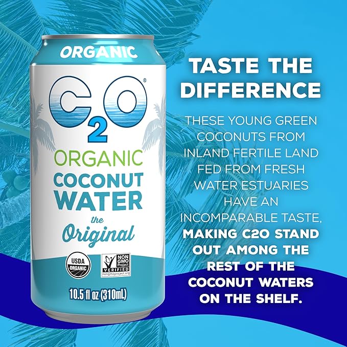 C2O - Organic Coconut Water The Original Flavor (24 Pack 3 Fridge Pack Boxes) - Fresh Coconut Water Non GMO Canned Water - Natural Hydration Essential Electrolytes Potassium - 24 Cans 10.5 FL OZ