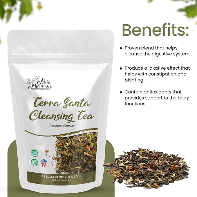 Milamiamor Terra Santa Cleansing Tea – Herbal Detox Digestive Relief &amp Bloating Reduction Proven Laxative Blend with Antioxidants for Digestive Cleanse &amp Natural Detox Made in USA 14 Tea B