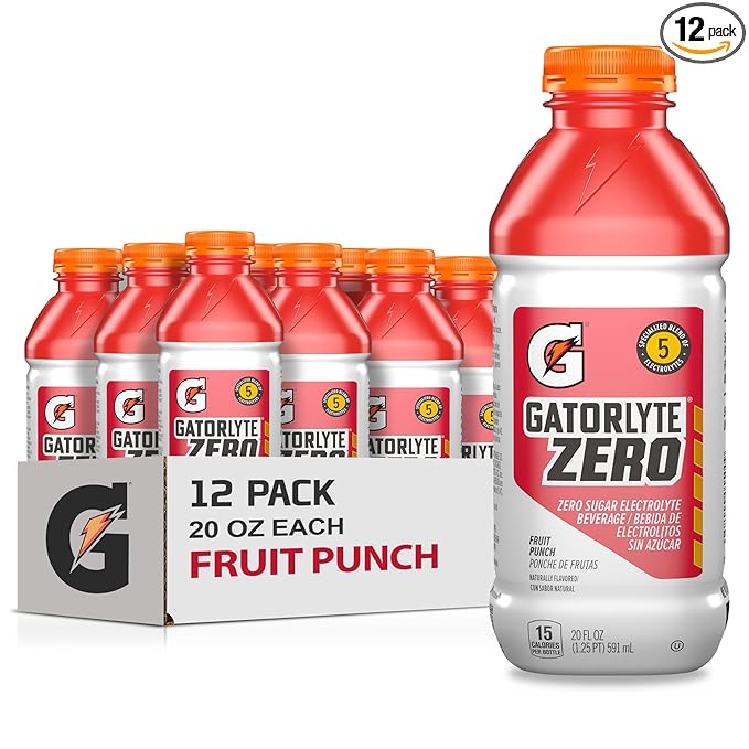 Gatorlyte Zero Rehydration Electrolyte Drink Fruit Punch Specialized Blend of 5 Electrolytes Zero Sugar No Artificial Sweeteners No Artificial Flavors 20 fl oz Bottles (12 Pack)