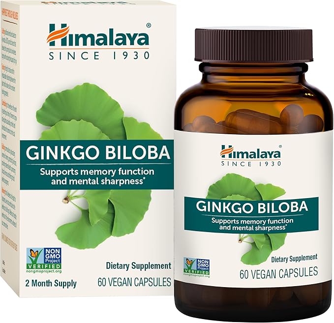 Himalaya Ginkgo Biloba 60 Day Supply - Herbal Brain Supplements for Memory and Focus Support - Vegan Gluten Free 120 mg 60 Capsules