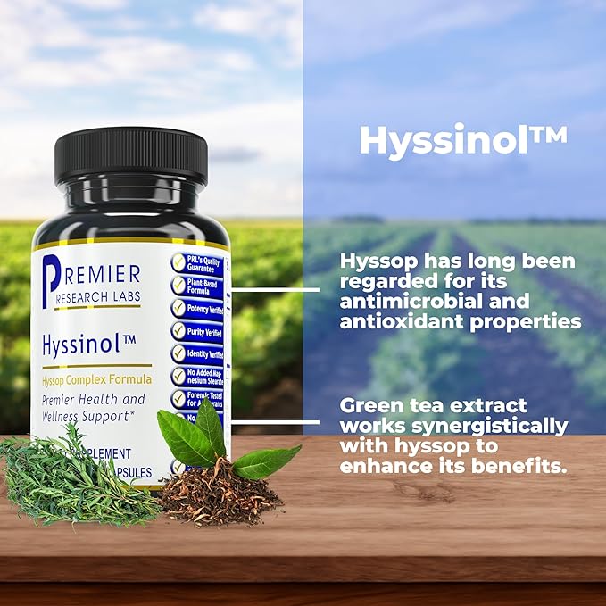 Premier Research Labs Hyssinol - Hyssop Herb Hyssop Capsules Wellness Pills with Organic Hyssop Dry Herb Dietary Supplement with Green Tea Antioxidant Support - 60 Vegetarian Capsules