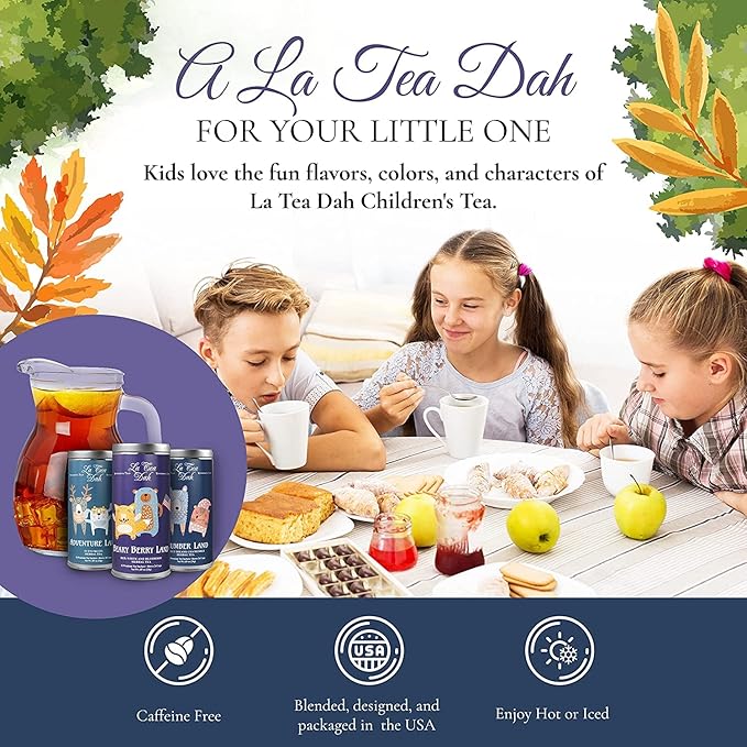 Little Animals Tea Gift Basket by La Tea Dah Caffeine Free Teas for Kids Children's Herbal Tea Sampler for Movie Night Baby Shower Party Supplies (36 Decaf Sachets)