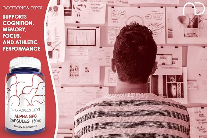 Nootropics Depot Alpha GPC Capsules | 150mg | 180 Count | Cholinergic Supplement | Brain Health Supplement | Supports Healthy Brain Function | Enhance Cognition Memory + Focus