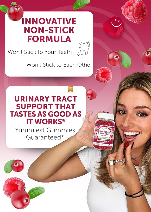 Lunakai Cranberry Gummies for Women 1500mg (50:1 Extract) with D-Mannose 200mg - Daily Cranberry Supplement for Urinary Tract Health &amp Bladder Support Non-GMO – Made in Australia – 60ct