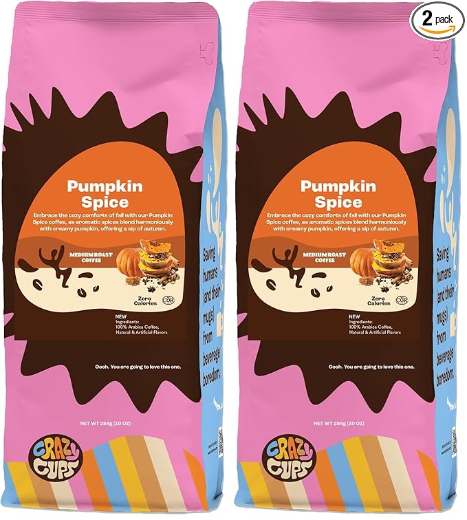 Crazy Cups Flavored Ground Coffee Pumpkin Spice Coffee For Brewing Flavored Hot or Iced Pumpkin Coffee 10oz (Pack of 2)
