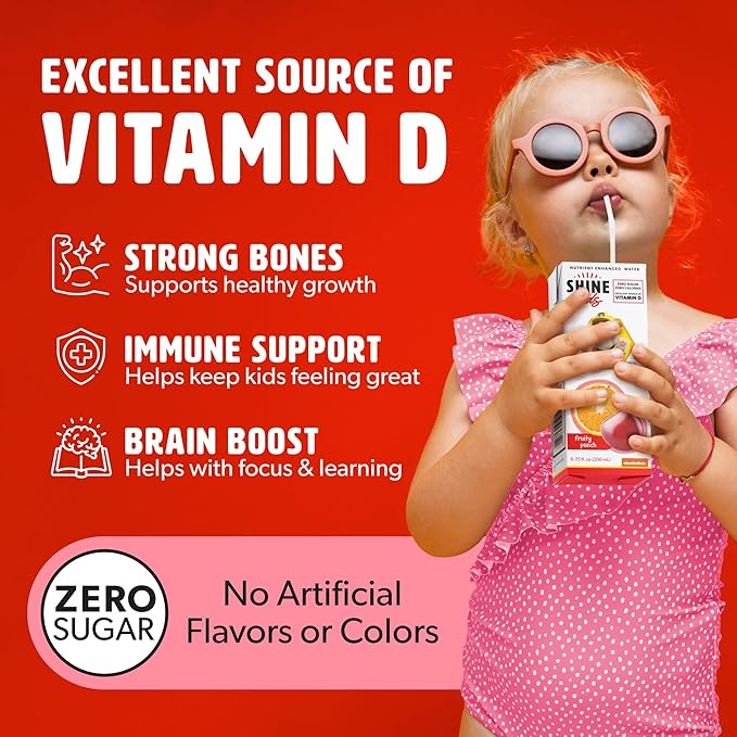 Shine Water x Paw Patrol Fruit Punch Kids Juice Boxes with Vitamin D 32-Pack | No Added Sugar | Naturally Flavored Drinks for Kids | Vegan Gluten Free Zero Calorie Hydration
