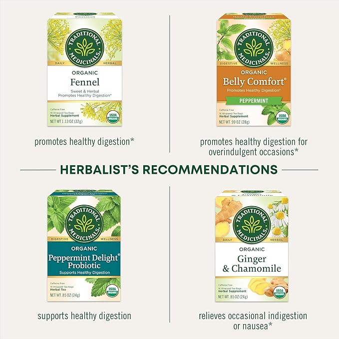 Traditional Medicinals Organic Gas Relief Digestive Tea (Pack of 6) - Relieves Gas &amp Bloating- 96 Tea Bags Total