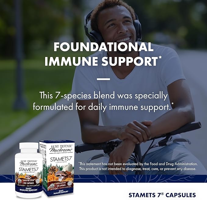 Host Defense Stamets 7-7 Species Blend - Mushroom Supplement for Immune Support - Includes Royal Sun Blazei Cordyceps Reishi Maitake Lion's Mane Chaga &amp Mesima - 120 Capsules