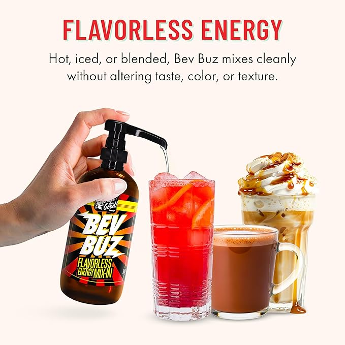 BEV BUZ™ Energy Drink Mix-In – Flavorless Liquid Caffeine Additive for Coffee Tea Smoothies Sodas Juices | Fast-Acting Energy Boost | Mixes Into Any Drink | Barista &amp Café Favorite | 64 Servin