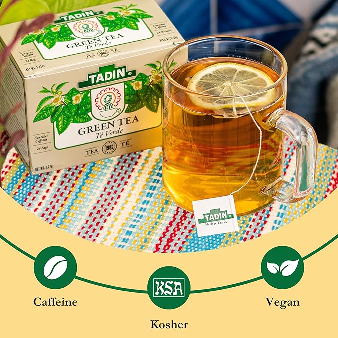 Tadin Green Tea Herbal Tea Green Tea Bags Caffeinated Tea Tea Bags Individually Wrapped 24 Tea Bags Pack of 6