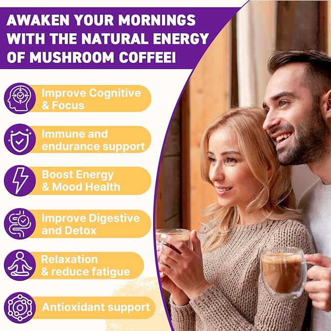 Mushroom Coffee Organic 11 Mushrooms + 8 Adaptogenic Herb Mushroom Coffee for Focus Energy Digestion &amp Immune Support| Cordyceps Lion’s Mane Reishi Chaga &amp Ashwagandha| Gluten Free 30 S