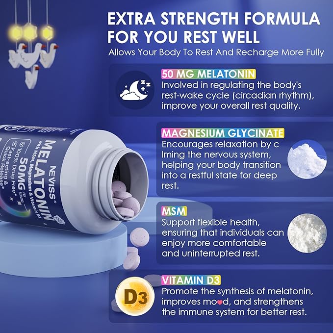 NEVISS Melatonin 50 mg Fast Dissolve Tablets + Ultra High Dose Melatonin 100mg