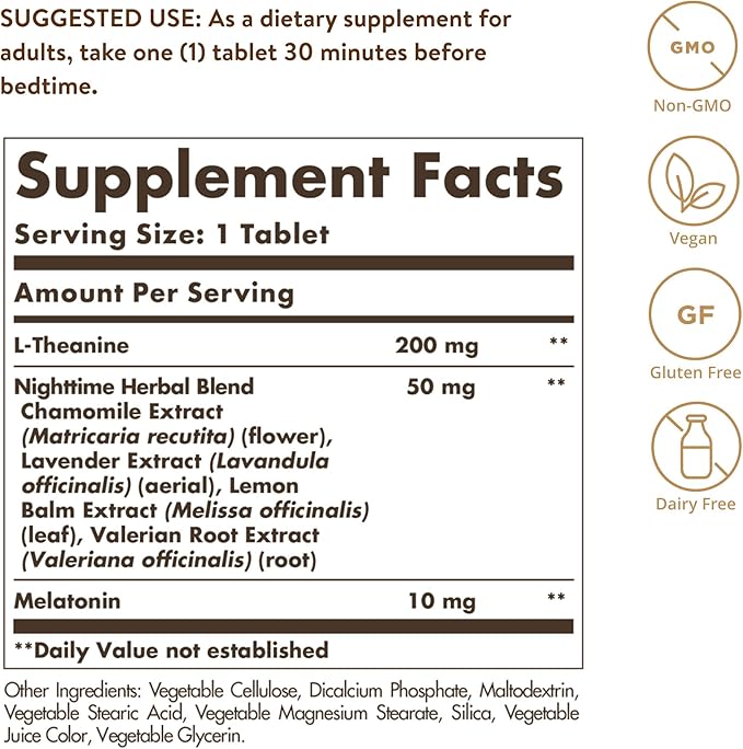 Solgar Triple Action Sleep 90 Tri-Layer Tablets - Time-Release Melatonin &amp L-Theanine Plus Herbal Blend - Helps You Relax - Non-GMO Gluten Free - 90 Servings