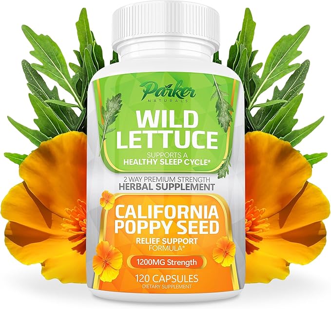Parker Naturals Wild Lettuce Extract &amp California Poppy Seed Supplement 2 Way Premium Strength Herbal Supplement for Healthy Sleep &amp Relief Support 120 Capsules