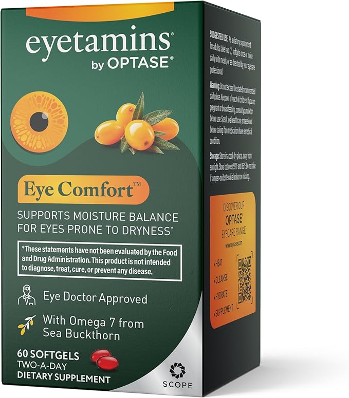 eyetamins Dry Eye Comfort - 60 Softgels - Ophthalmologist - Formulated Natural - Himalayan Sea Buckthorn Oil - Vegan and Non-GMO Formula