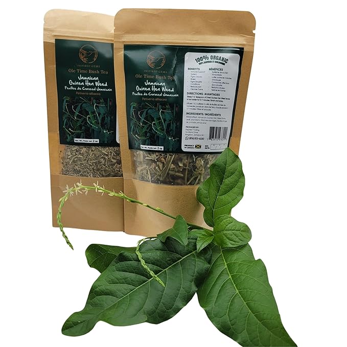 Jamaican Guinea Hen Weed Tea – 4oz (2 x 2oz Packs) – Handpicked Loose Leaf Herbal Tea – Anamu Herbs – Dried Leaves 100% Organic from Jamaica – Inspired Gems