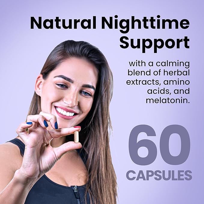 Goodnight Sleep Capsules - Natural Sleep Support with Melatonin GABA Chamomile Lemon Balm &amp Passionflower – Non-Habit Forming – 60 Capsules