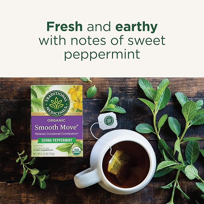 Traditional Medicinals Tea Organic Smooth Move Peppermint Relieves Occasional Constipation Senna 96 Tea Bags (6 Pack)