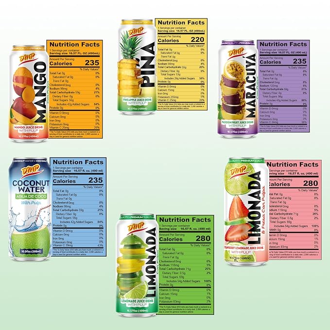 De Mi Pais Tropical Classics Juice Pack With Mango Pineapple Lemonade Coconut water Strawberry Passion Fruit – Refreshing Canned Fruit Beverages Best Served Cold | 16.5 Fl Oz 6-Pack