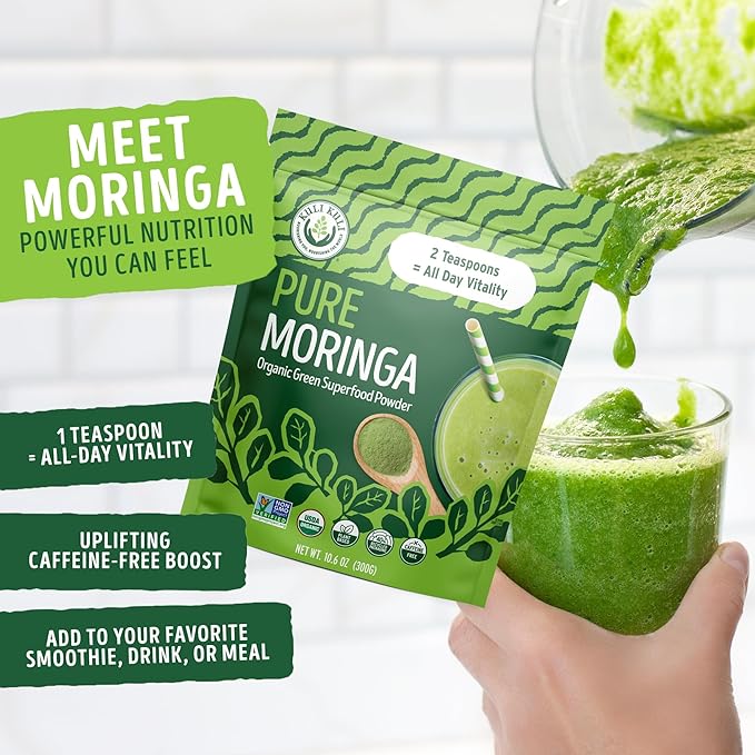 Kuli Kuli Moringa Oleifera Organic Leaf Powder &amp Green Smoothie 100% Pure USDA Certified &amp Non-GMO Moringa Powder Great with Smoothies Tea and Food - Single Pack 10.6 oz