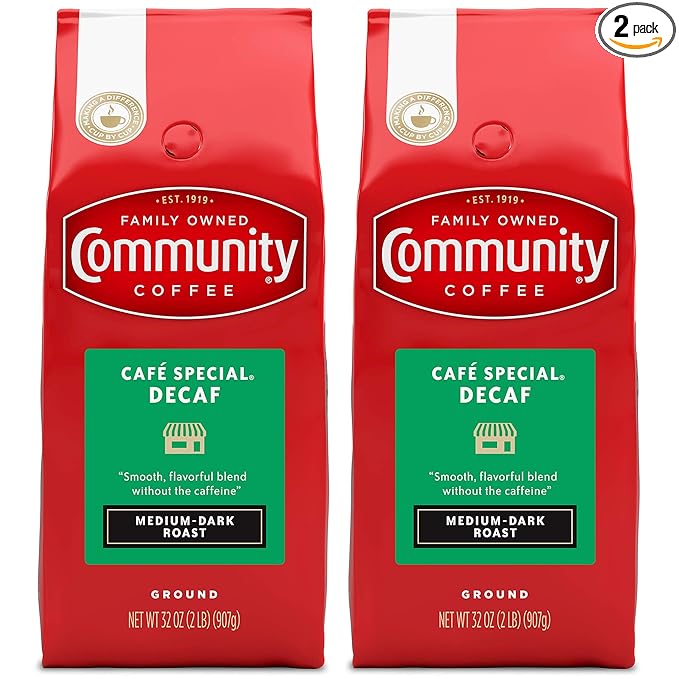 Community Coffee Café Special Decaf 64 Ounces Medium Dark Roast Ground Coffee 32 Ounce Bag (Pack of 2)