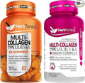 Herbtonics Multi Collagen Gummies with Multi Collagen Capsules Types I II III V &amp X Protein Peptides and Organ Complex Bundle