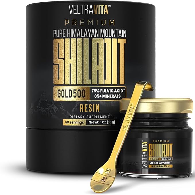 100% Pure Himalayan Shilajit Resin Gold 500 Organic | High Potency 75%+ Fulvic Acid Humic Acid &amp 85+ Trace Minerals | Natural Energy &amp Immune Support for Men &amp Women | Lab Tested
