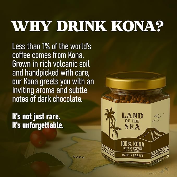 KONA COFFEE 100% - Premium Freeze Dried Instant Coffee - Low Acid Coffee - Medium Roast Arabica Hawaiian Coffee 1.5oz (1 Pack | 22 Servings)