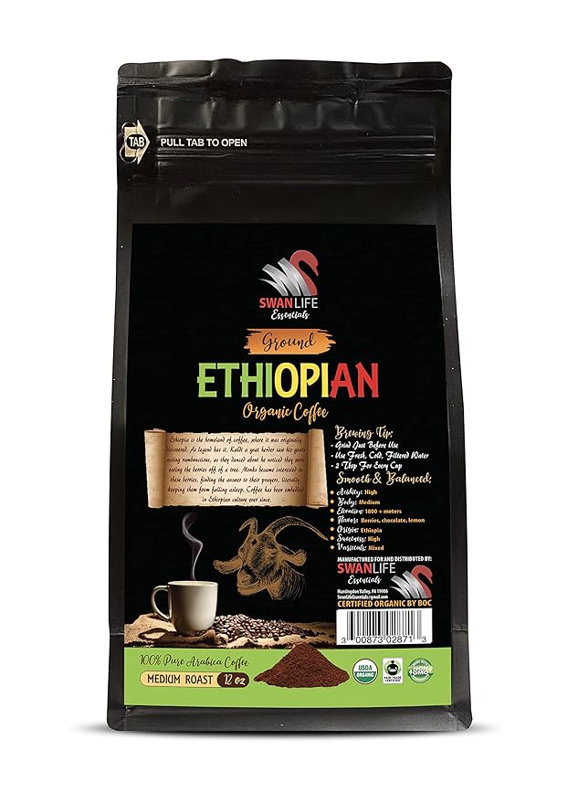 ground coffee bulk - ETHIOPIAN GROUND ORGANIC COFFEE fair trade 100% pure arabica medium roast high acidity - ethiopia organic coffee 3 Bags (36 Oz)
