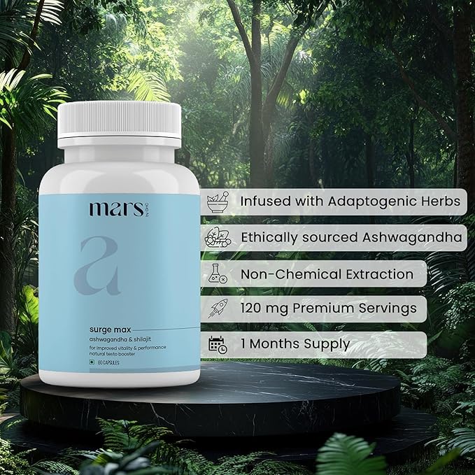 mars by GHC Natural Surge Max Capsules (60 Count) | Powered with Shilajit Safed Musli &amp Gokshura | Supports Overall Well-Being | Good Health Company (Pack of 3)