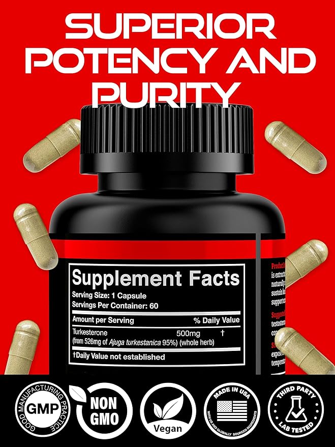 Black Forest Turkesterone Supplement 500mg Capsule (Max Purity 95% Extract) 2 Months Supply (500mg Turkesterone from 526mg of Ajuga Turkestanica) Similar to Ecdysterone for Strength &amp Muscle Growt