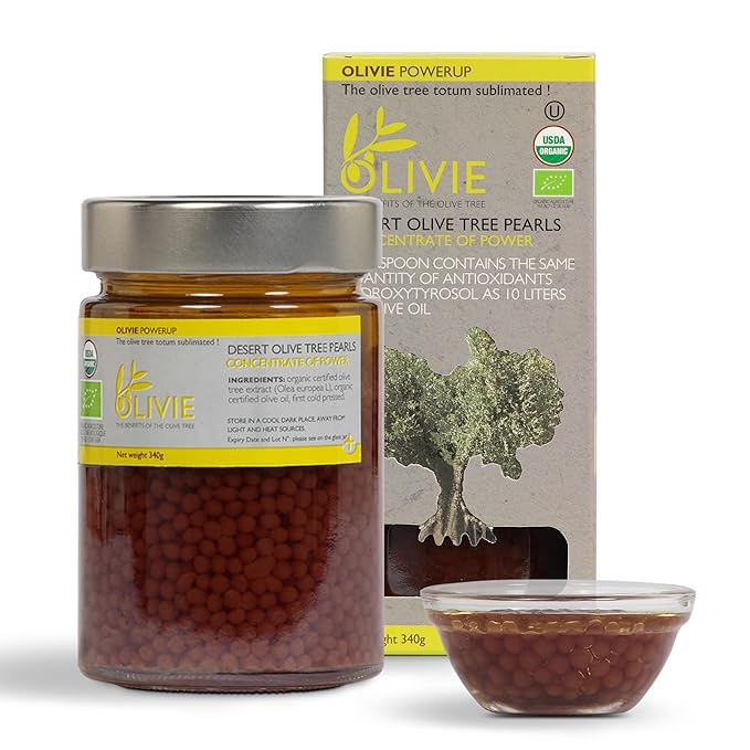 Organic Olive Leaf Extract Capsules PowerUp Pearls by OLIVIE Antioxidant Polyphenols Supplement Olive Oil Scrub for Skin Immune Support 340g