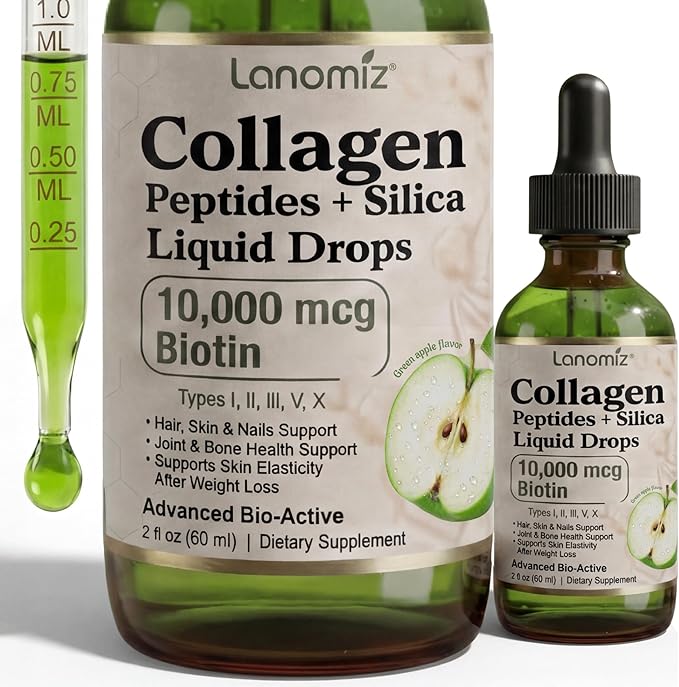 Multi Collagen Peptides Liquid Drops Types（I II III V X） Hydrolyzed Collagen Peptides Collagen Proteins W. Hyaluronic Acid Biotin &amp Vitamin C for Hair Skin &amp Joint Gut Health
