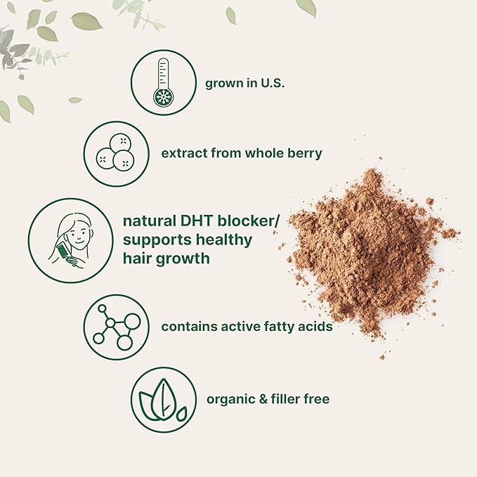 Sustainably US Grown Organic Saw Palmetto Powder 4 Ounce with Active Fatty Acid Pure Saw Palmetto Prostate &amp Hair Growth Supplement Healthy Urination Frequency &amp Hair Loss Blocker Supplem