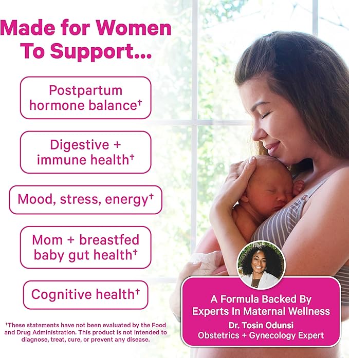 Pink Stork Probiotics for Postnatal Women - 30 Billion CFUS with Ashwagandha and Chamomile Postpartum Essentials for Hormone Balance Mood Support Gut Health Digestive Wellness 30 Capsules
