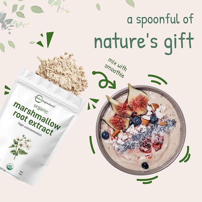 Micro Ingredients Organic Marshmallow Root Powder 8 Ounce Filler Free and Traditionally Used Supports Digestive Gastrointestinal Health Non-Irradiated and No GMOs Vegan Friendly