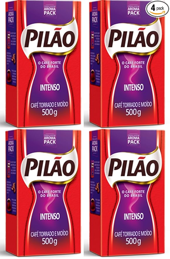 Pilão Intense Coffee Roasted and Ground oz Café Intenso Torrado e Moído 500g 17.6 Ounce (Pack of 4)