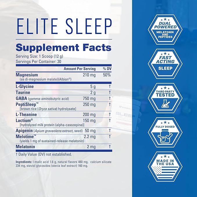 EndurElite Sleep Elite Sleep Drink Mix Supplement with Magnesium Sleep Aid Powder - Strawberry Hibiscus - 30 Servings