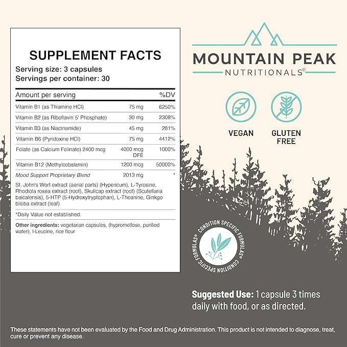 Mountain Peak Nutritionals Tranquility &amp Mood Support Formula Bundle - Supports Brain Health Stress Relief Sleep &amp Serotonin Levels - Hypoallergenic Dietary Supplement (2 Pack 90 Capsules E