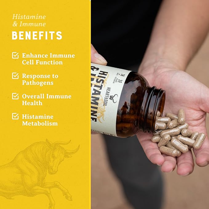 HEART &amp SOIL – 100% Grass Fed &amp Finished Histamine &amp Immune Support Supplement from Regenerative Cattle with Thymus Lung Spleen Liver &amp Kidney – Immune Defense – Glass Bottle – 180