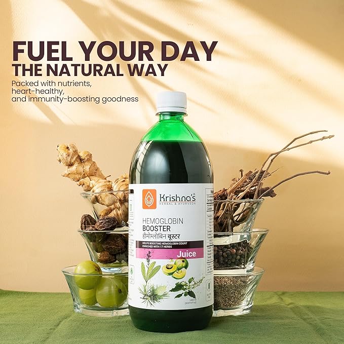 KRISHNA'S HERBAL &amp AYURVEDA Hemoglobin Booster Juice - 500 Ml (Pack of 2) Helps to Improve Your Haemoglobin Count Goodness Dev Daru Kutki Amla &amp 13 Other Super Herbs 500 ml (Pack of 2) Multi