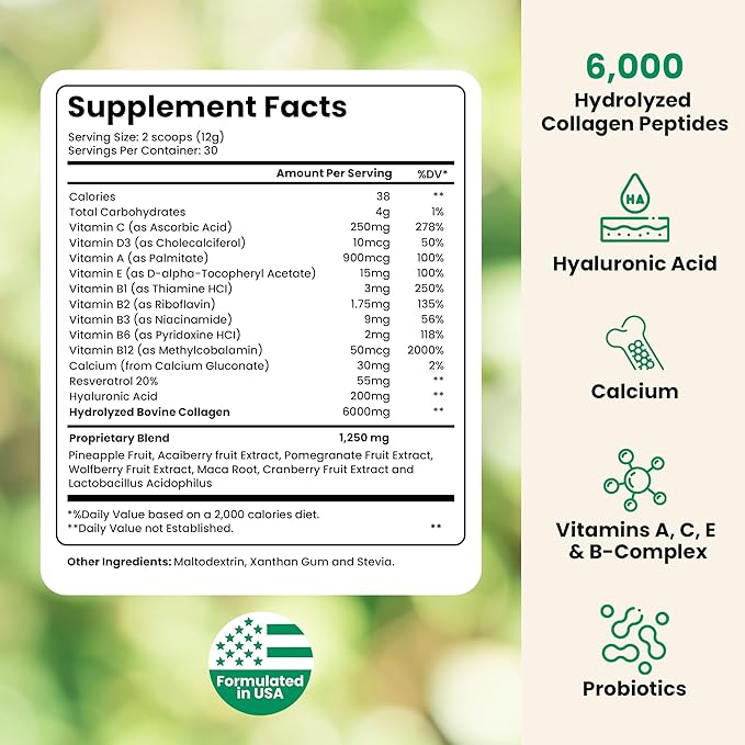 Hydrolyzed Collagen Peptides Powder 12.7 Oz - Pure Collagen Supplement with Probiotics &amp Multivitamins – Collagen Protein Powder for Joint Support Hair Nails &amp Skin