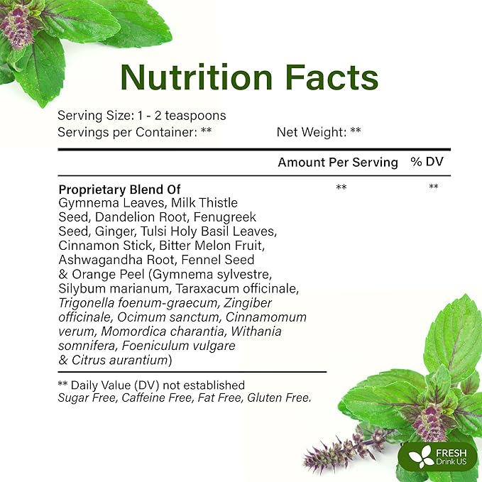 FreshDrinkUS Glucose Functional Loose Leaf Tea | 4oz | Herbal Blend of Gymnema Milk Thistle Dandelion Root Cinnamon &amp Ashwagandha – Naturally Caffeine-Free Premium Quality Balanced Flavor. V