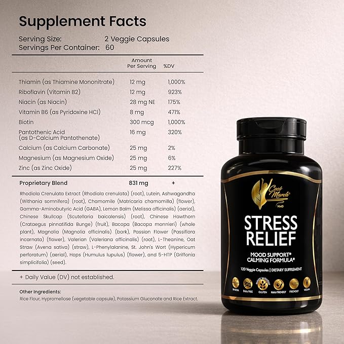 Cocó March N.M.D Stress Relief Support Supplement – Magnesium &amp B Vitamins Blend with Ashwagandha Supports Stress Response Sleep Cycle Cognitive &amp Nerve Health – Gluten Free Vegan – 120 Ca