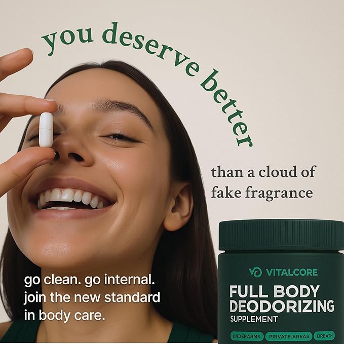 Body Deodorizing Supplement - 200mg Chlorophyll Capsules for 24hr Freshness | Gut &amp Skin Health | Vegan Body Magic Capsules (60ct)