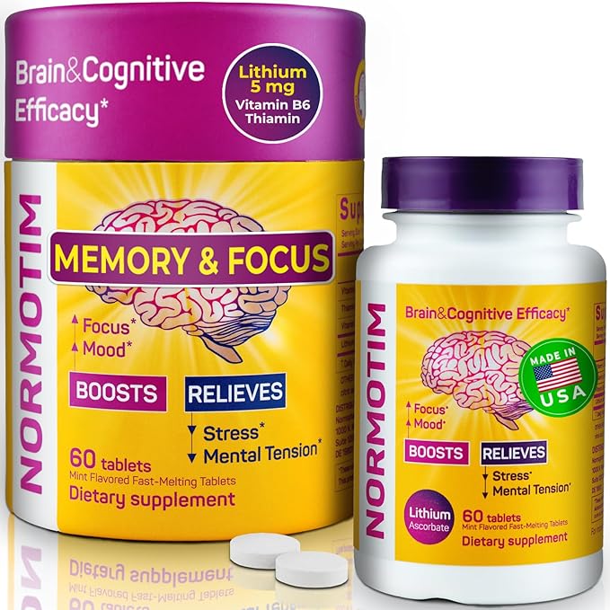 Lithium Supplement 5 mg for Memory &amp Focus – Lithium Ascorbate 5 mg with Vitamin B6 &amp Thiamin (B1) for Mental Clarity &amp Calm Mood – Fast-Melting Tablets – Lithium Orotate Alternative – 60
