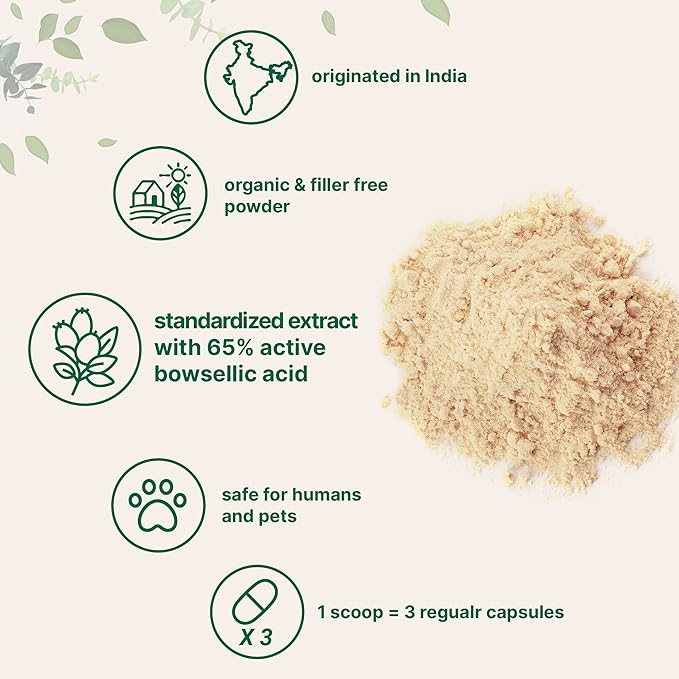 Organic Boswellia Serrata Extract Powder 8 Ounce Pure Boswellia Supplement with 65% Boswellic Acid Supports Joints Knees and Bones Health Non-GMO Pet Friendly India Origin