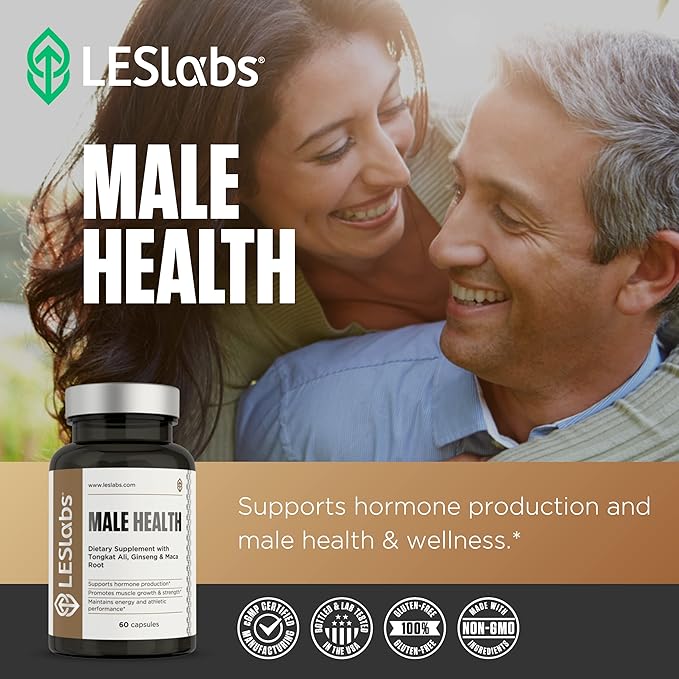 LES Labs Male Health – Enhance Hormone Production Strength &amp Vitality Drive &amp Endurance – Tongkat Ali Ginseng Maca &amp Boron – Non-GMO Supplement – 60 Capsules