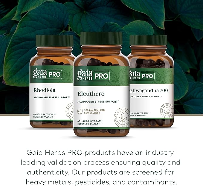 GAIA HERBS PRO Eleuthero - Adaptogen Supplement - Stress &amp Energy Support - 60 Vegan Liquid Phyto-Capsules (60 Servings)