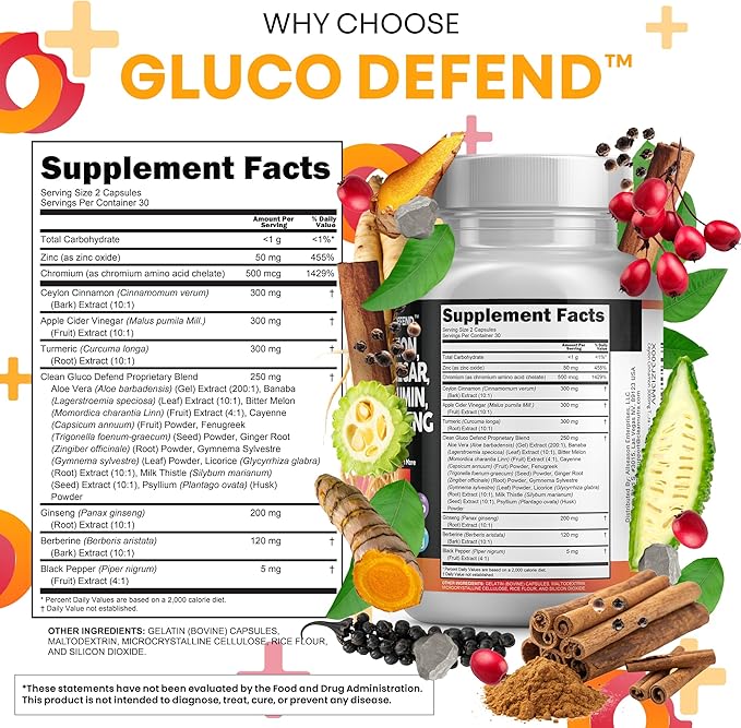 Clean Nutraceuticals Ceylon Cinnamon Capsules + Berberine Turmeric Apple Cider Vinegar Ginseng Bitter Melon Gymnema Milk Thistle Fenugreek Supplement Pills Powder for Men &amp Women